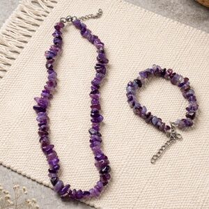2 Pieces Amethyst Necklace and Bracelet Set